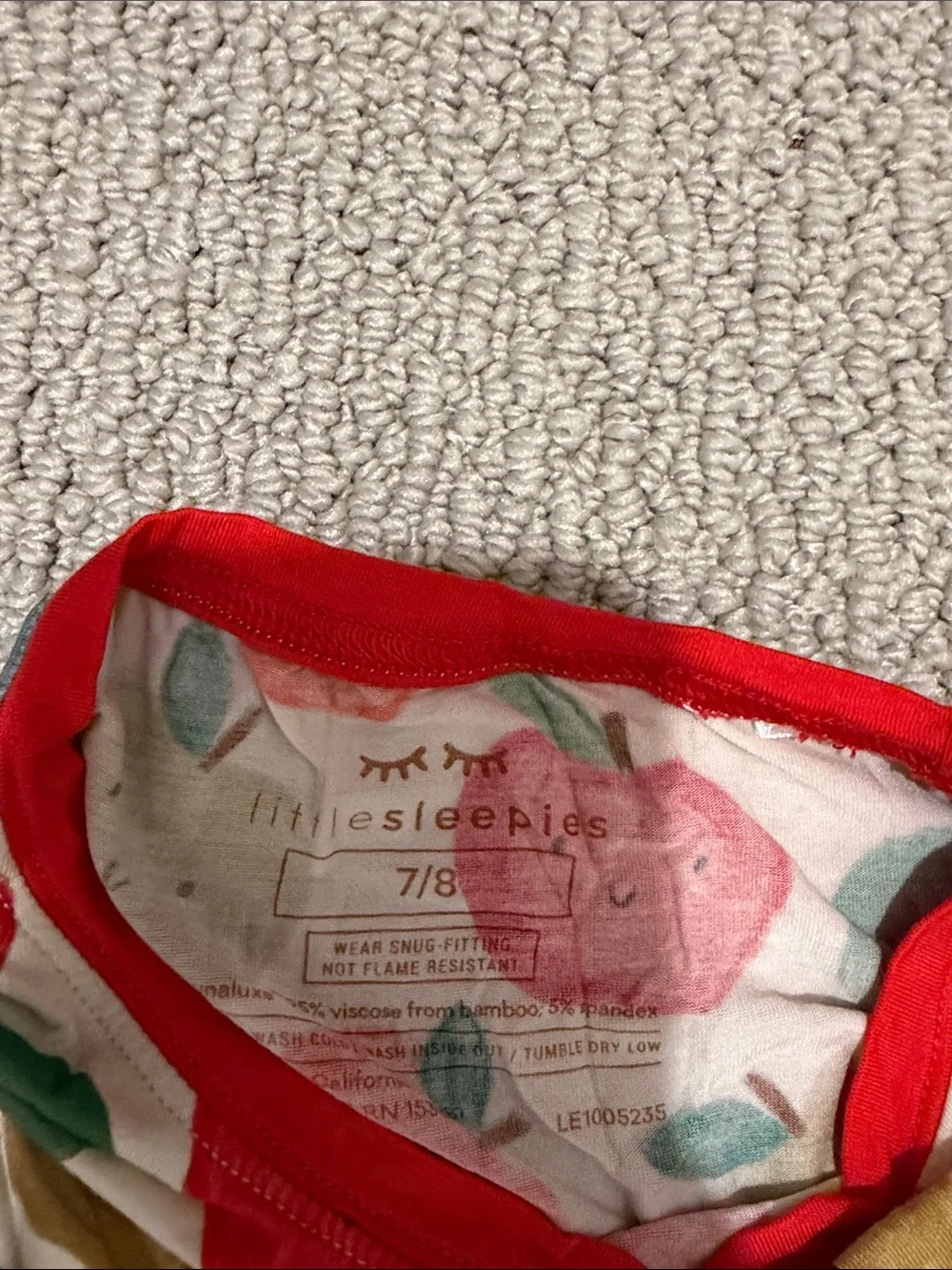 Little Sleepies Cream Apple Print Pajama Set with Red Trim